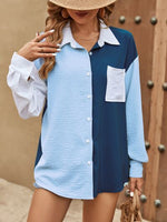 Contrast Collared Neck Long Sleeve Shirt