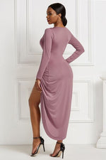 High-low Ruched Surplice Long Sleeve Dress